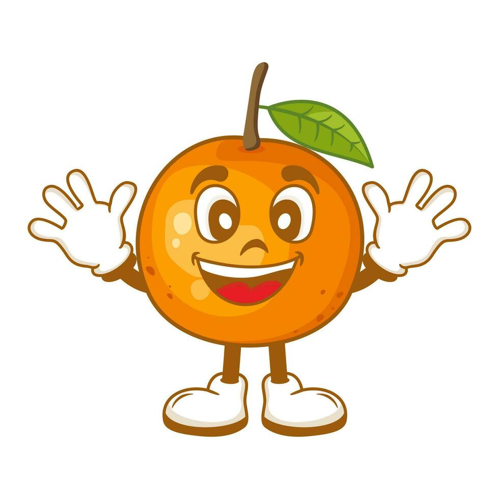 Vector cute orange fruit cartoon characters illustration smiling in kawaii style