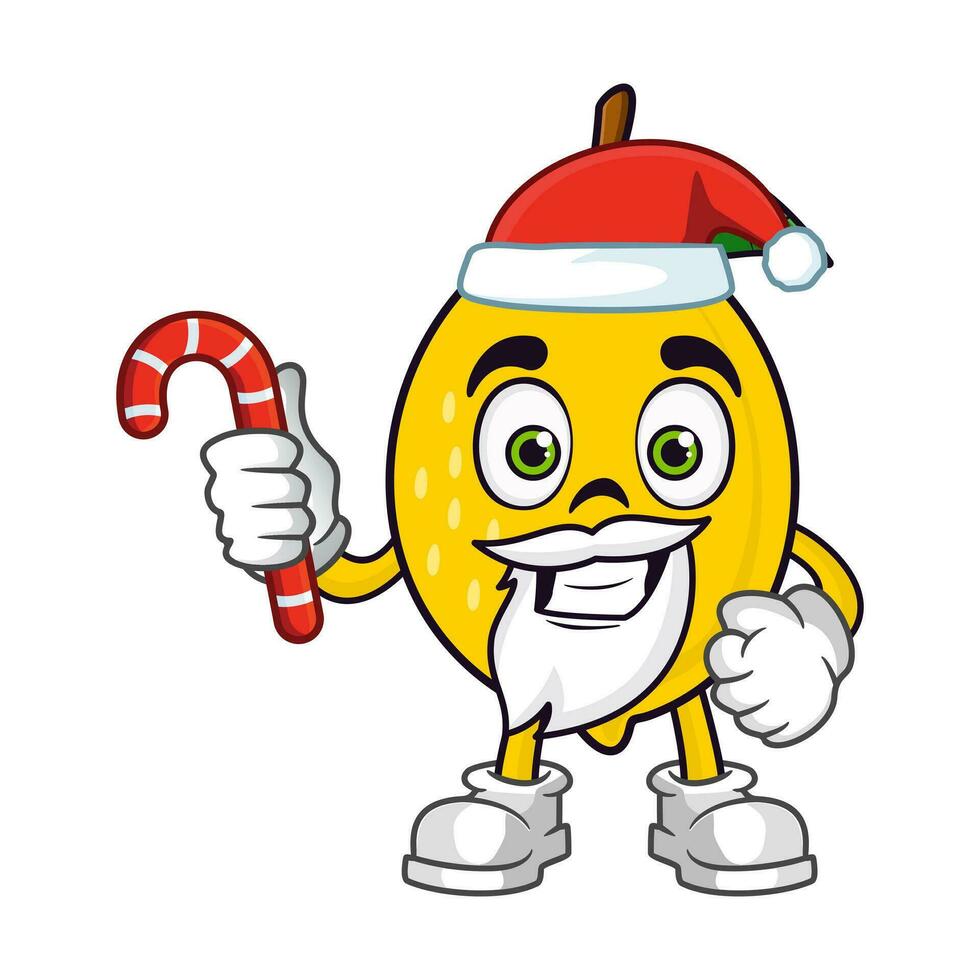 limón Fruta Papa Noel dibujos animados personaje sostiene Navidad golosinas vector