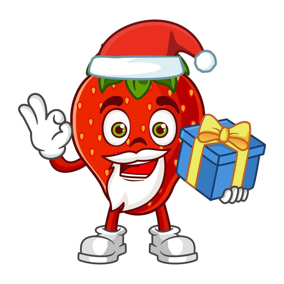 fresa Fruta Papa Noel dibujos animados personaje participación un regalo vector