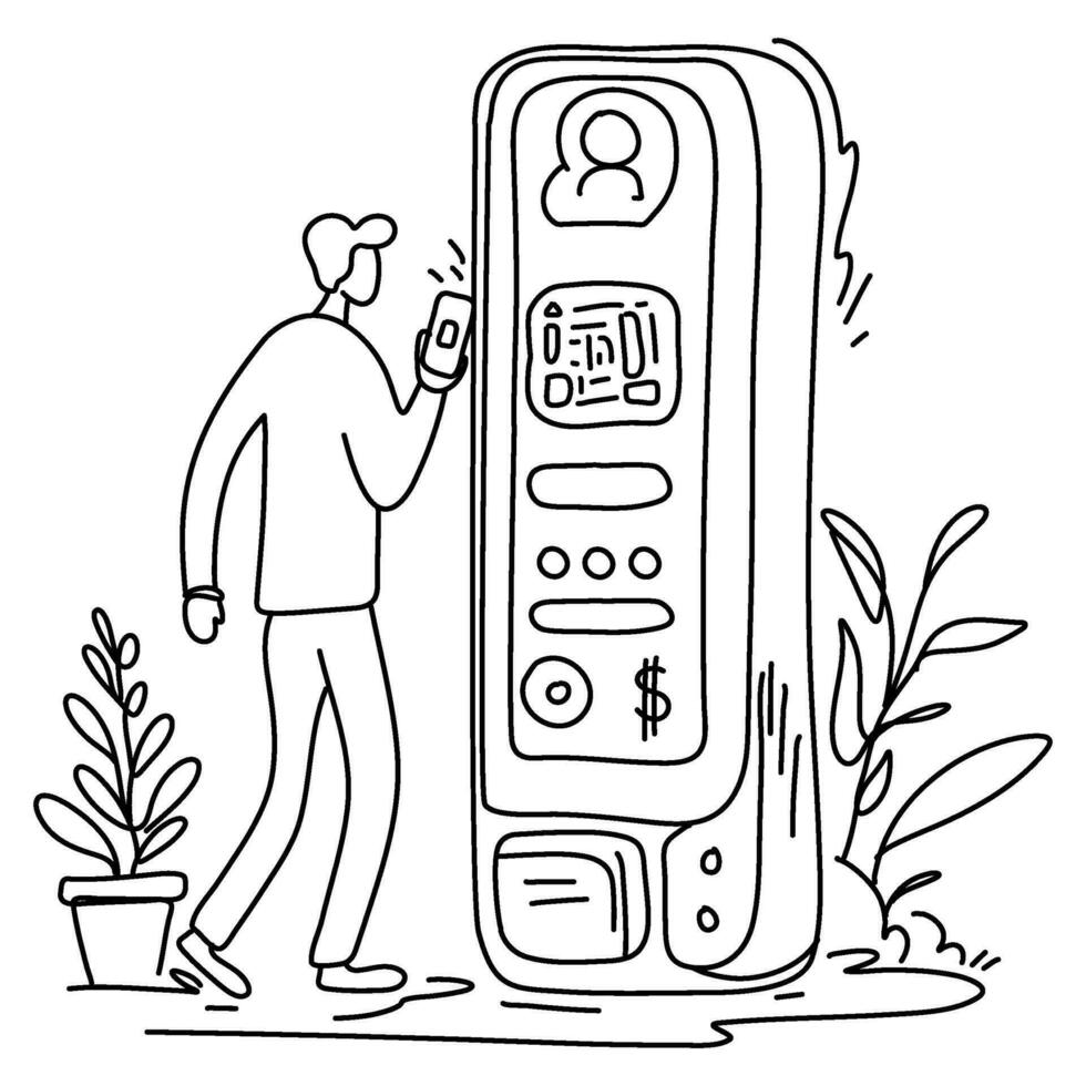 Customers using contactless payments are shown as a flat illustration in this graphic. technique is commonly used in infographics illustrations to make complex data more digestible visually appealing vector