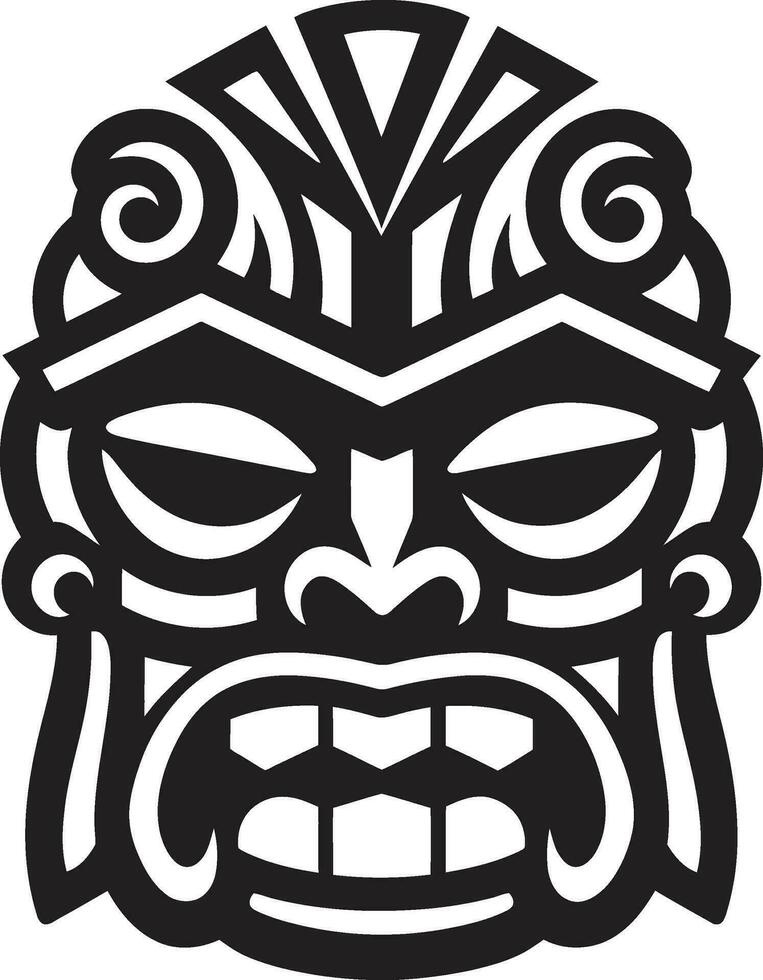 Ancient Icon of Tribal Wisdom Vector Tiki Silhouette Tribal Totem Majesty Emblematic Design with Monochrome Tiki