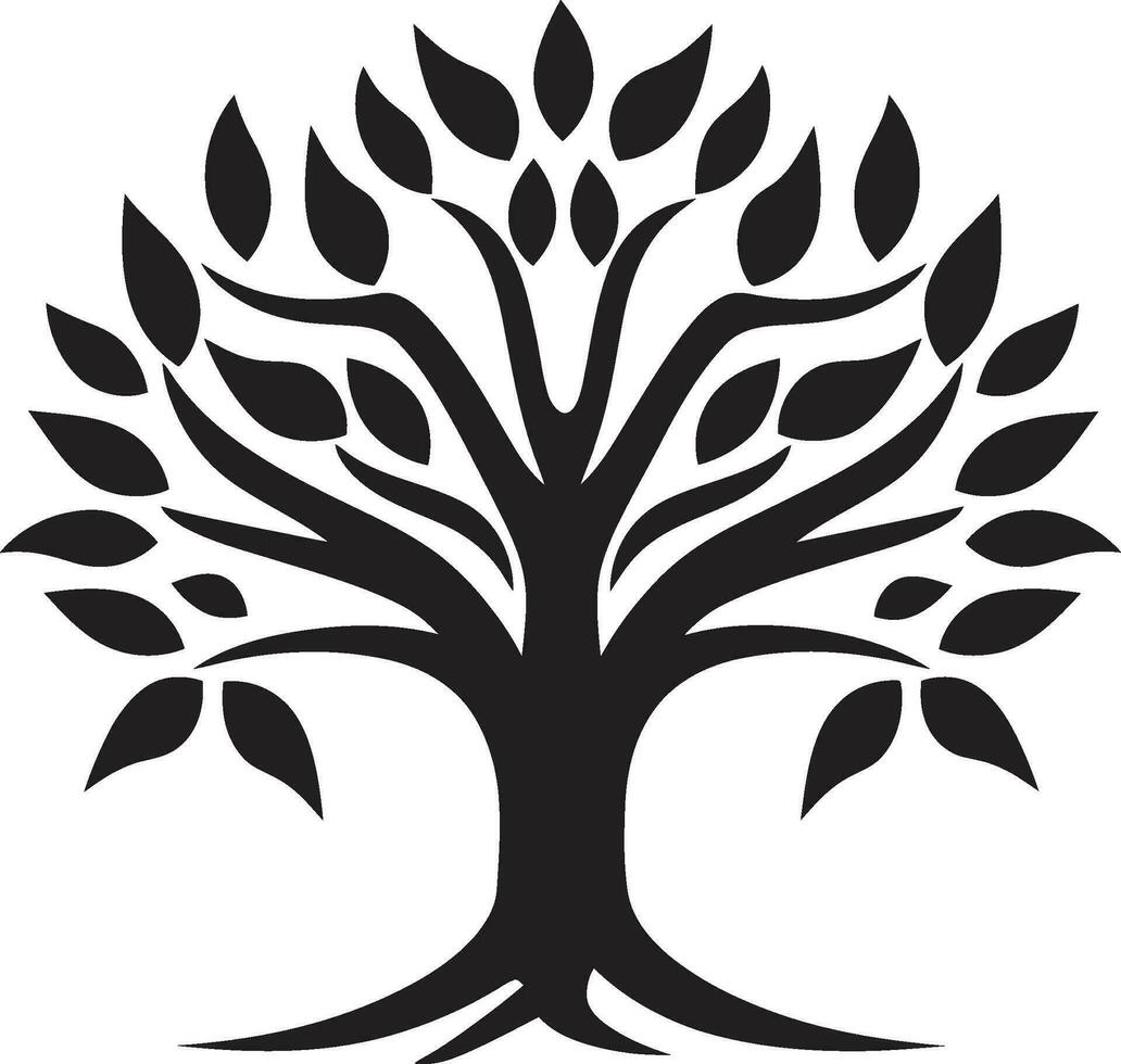 Simplistic Canopy Monochromatic Tree Silhouette Noble Forest Guardian Black Vector Emblem