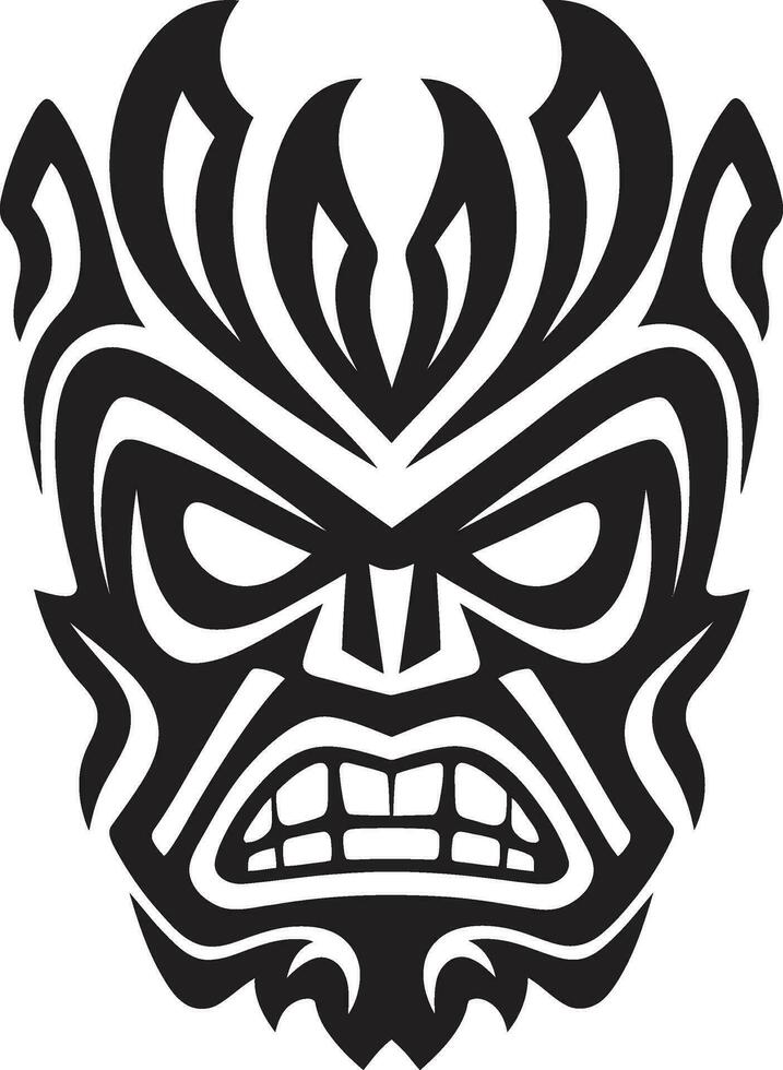 Iconic Totem Ambassador Emblematic Design with Tiki Mask Elegant Symbol of Cultural Richness Monochrome Emblem vector