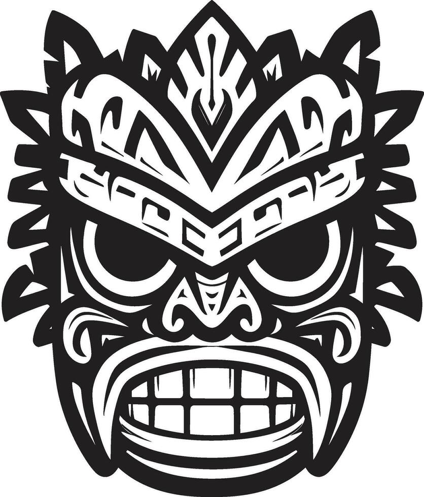 Serenity in Tribal Elegance Monochromatic Mask Silhouette Cultural Excellence in Simplicity Tiki Symbol in Black vector