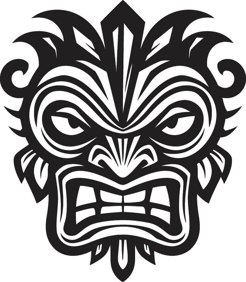 Emblematic Serenade to Indigenous Culture Monochrome Tiki Timeless Totem Majesty in Black Tribal Logo Symbol vector