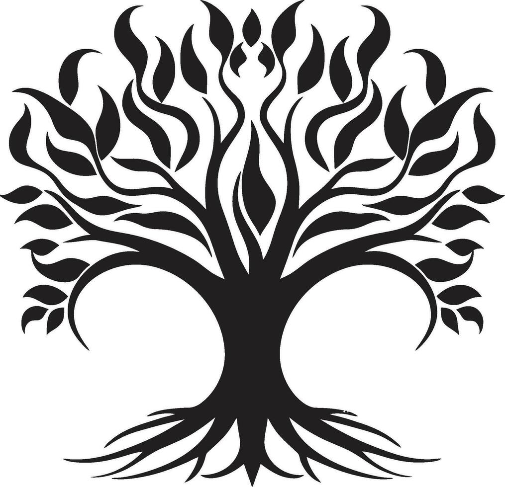 eterno árbol excelencia negro logo Arte simplista follaje silueta emblemático icono vector
