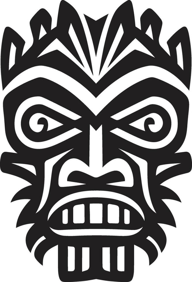 Ancient Tiki Art Vector Emblem in Black Exotic Elegance Stylish Tribal Tiki Icon
