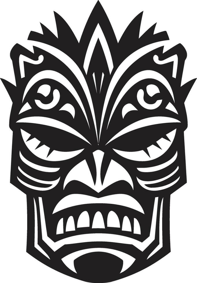 Cultural Heritage Excellence Monochrome Vector Tiki Icon of Ancient Wisdom Monochromatic Tiki Mask Emblem