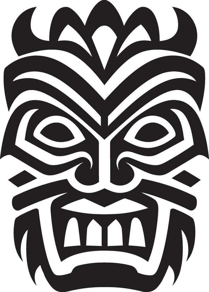 Icon of Ancient Wisdom Monochromatic Tiki Mask Emblem Simplistic Tribute to the Totem Tiki Logo in Black vector