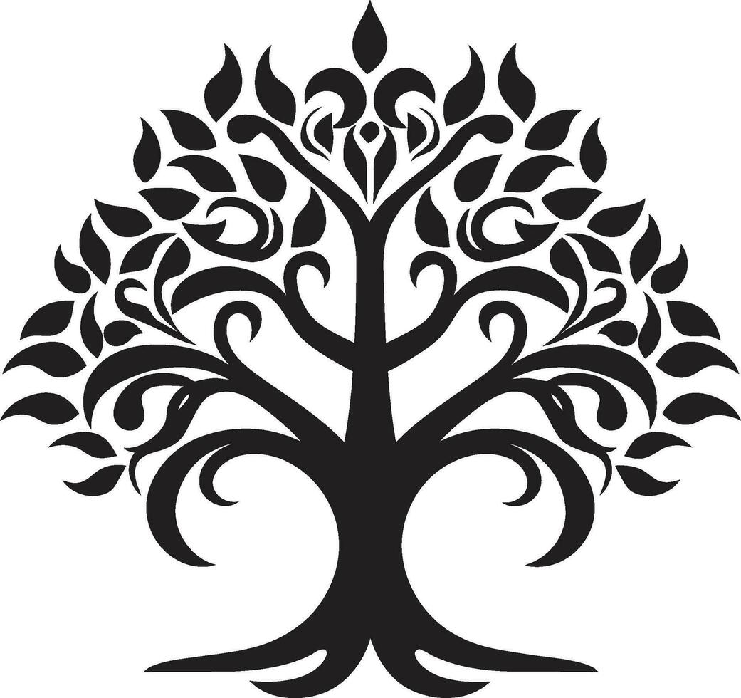 Regal Tree Majesty Emblematic Emblem Serenity in Black and White Leafy Design vector