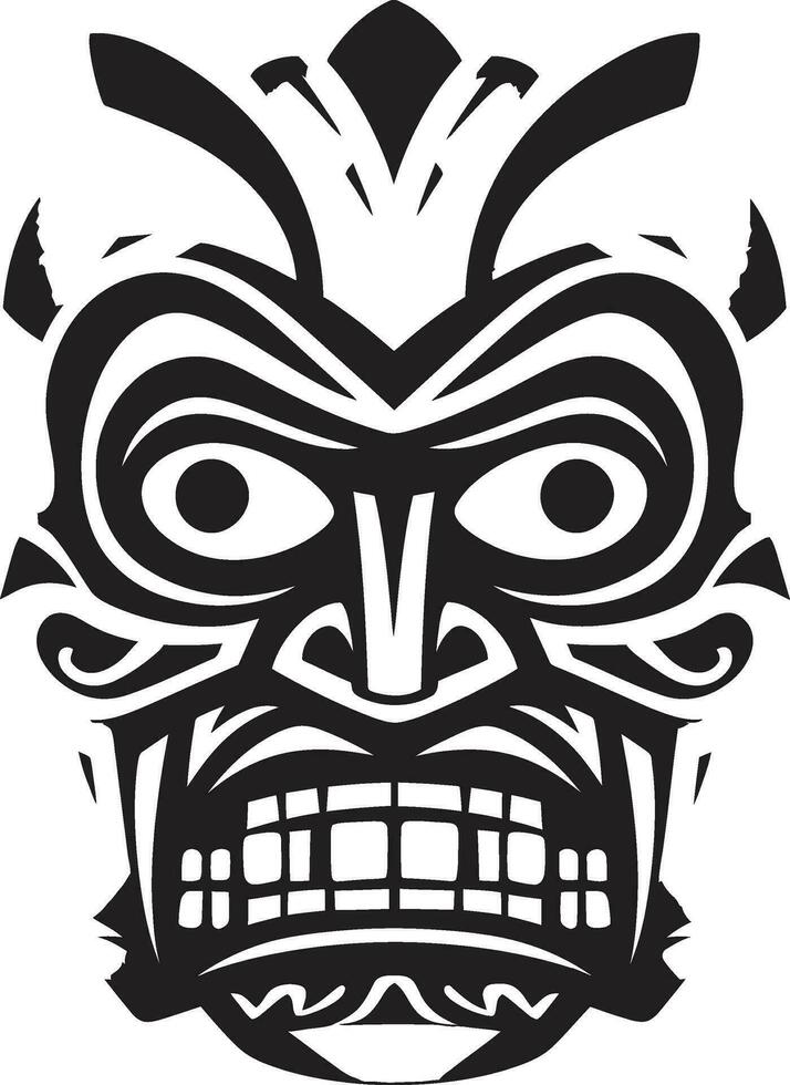 intrincado tiki tótem icónico monocromo vector emblema tribal tradicion negro tiki máscara logo silueta