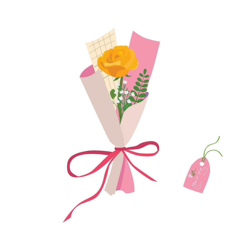 Bouquet of rose. Rose bouquet vector illustration. Love flower. Floral bouquet wrapped in gift paper. Gift for special day, like birthday, valentine day, women's day, mother'day