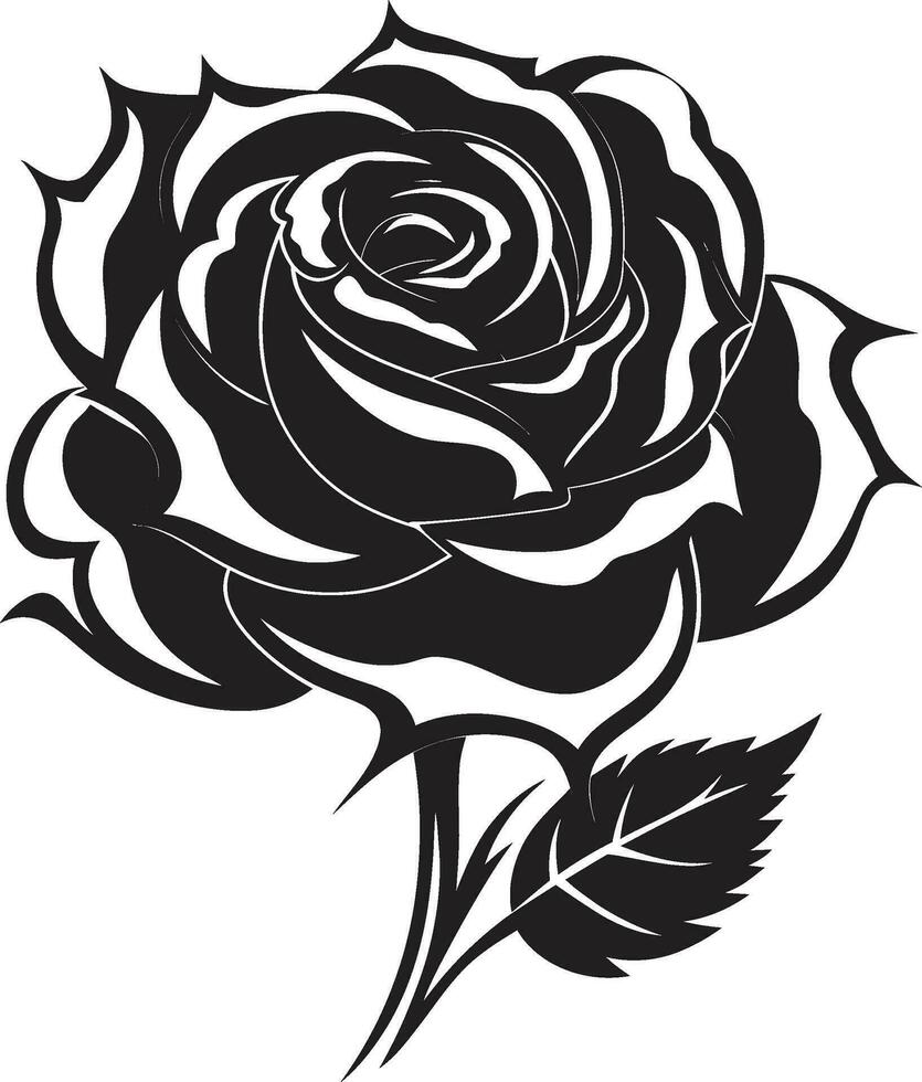 Floral Majesty Black Rose Logo Silhouette Symbol of Love Monochrome Rose Flower Icon vector