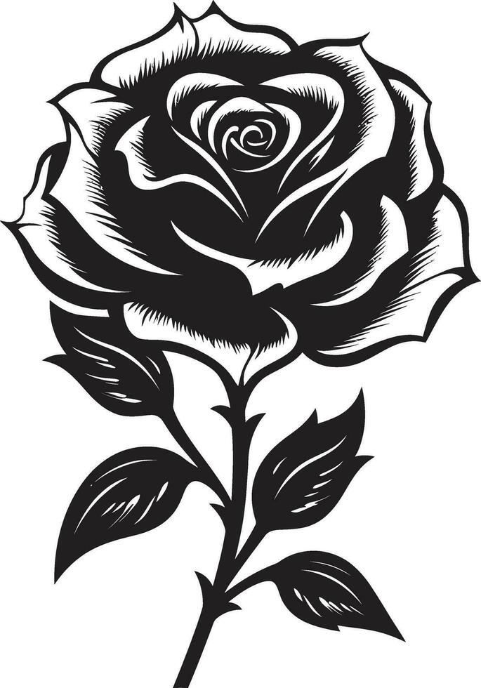 Symbol of Gardens Glory Rose Vector Icon Nature in Monochrome Excellence Emblematic Floral Art
