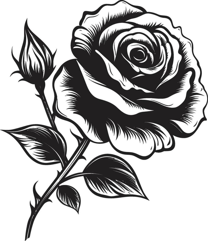 Blossoming Majesty in Monochrome Emblematic Design Iconic Beauty in Roses Monochromatic Emblem vector