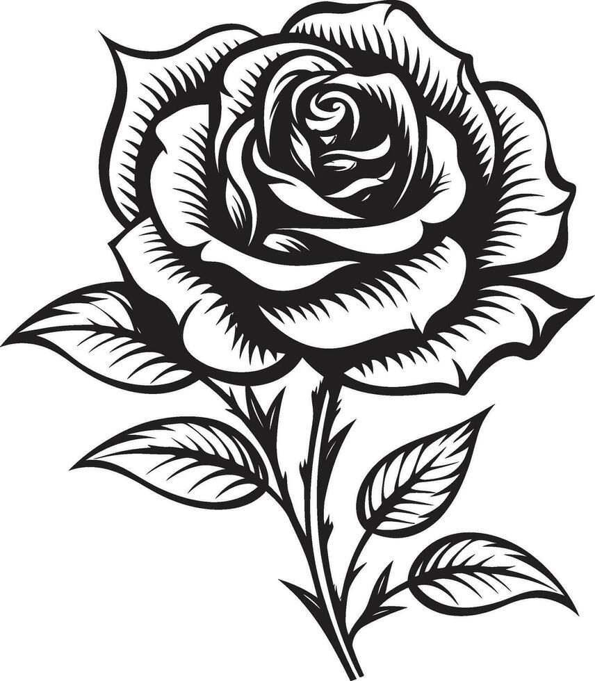 Simplistic Bouquet Excellence Emblematic Rose Icon in Black Icon of Blossom in Black and White Floral Emblem vector