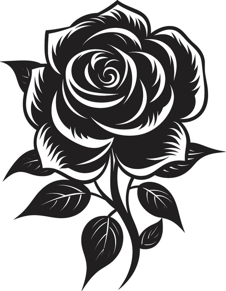 Serenity in Black and White Blooming Roses Floral Silhouette Excellence Monochrome Icon vector