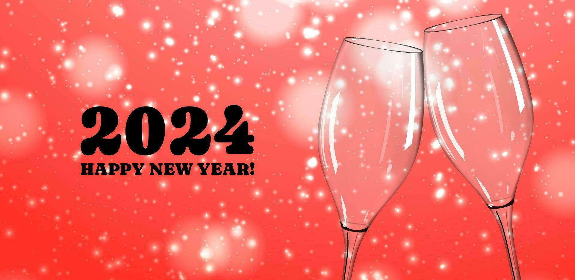 Happy New Year celebration congratulation design with realistic 3D champagne glass vector
