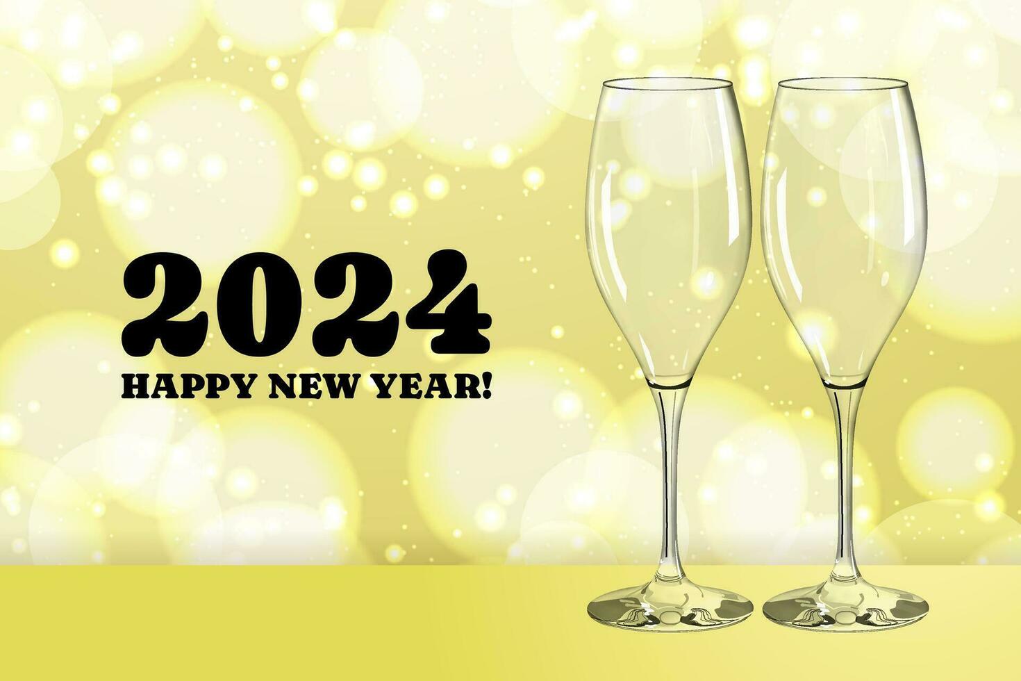 Happy New Year celebration congratulation design with realistic 3D champagne glass vector
