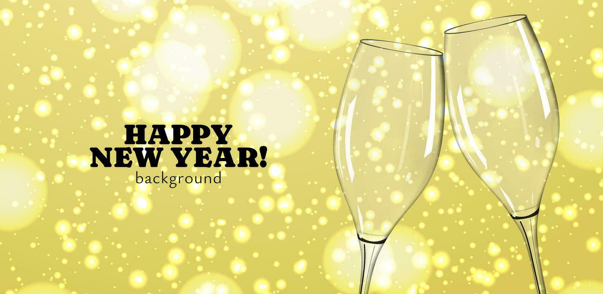 Happy New Year celebration congratulation design with realistic 3D champagne glass vector