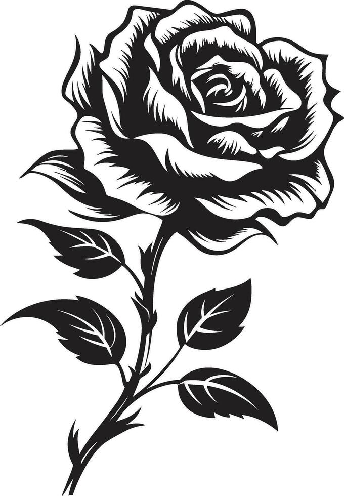 Timeless Garden Majesty Modern Rose Emblem Regal Floral Icon Monochromatic Logo with Black Background vector