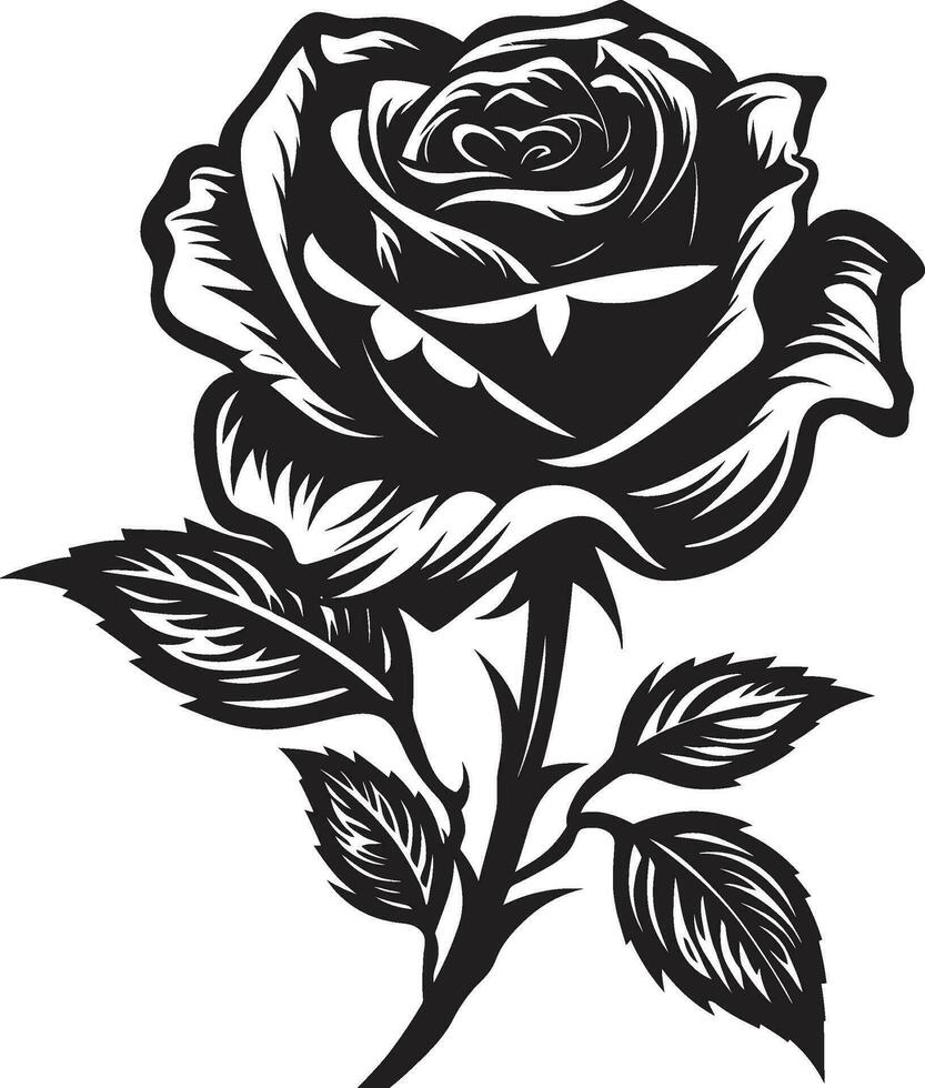 noble guardián de floreciente rosas monocromo emblema rosas belleza en negro emblemático diseño vector