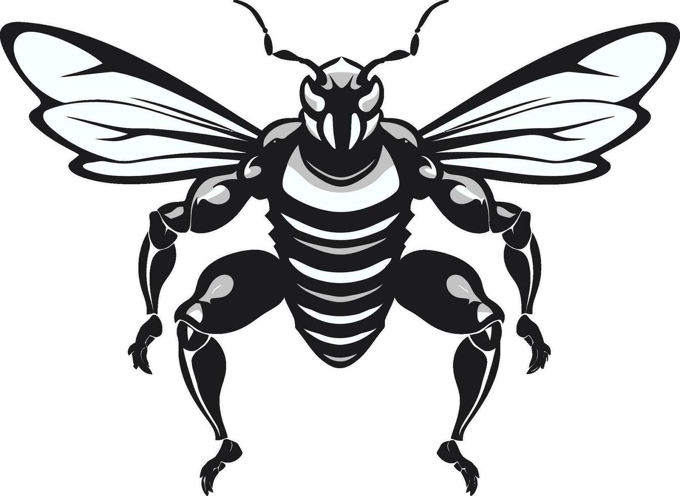 Emblematic Hive Guardian Hornet Icon Warriors Serenity in Monochrome Logo Emblem vector