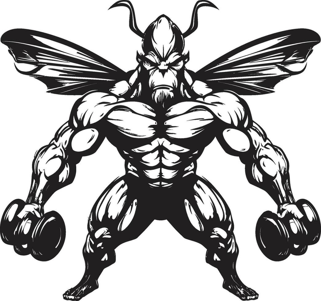 Emblem of Mighty Predation Monochromatic Icon Muscular Hornet Majesty Black Emblem Design vector
