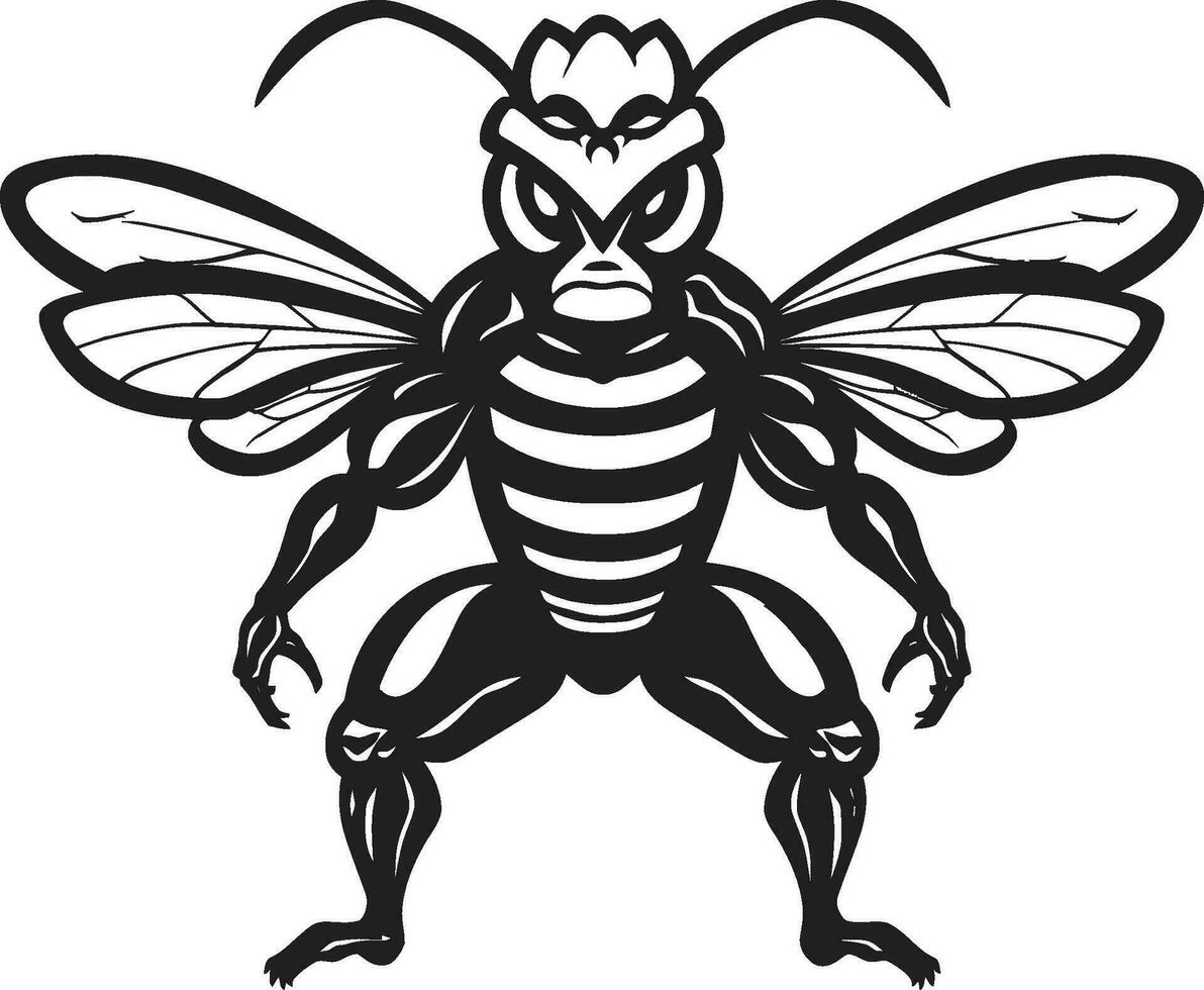 Regal Predation Iconic Hornet Emblem Elegant Mascot Ambassador Monochrome Vector