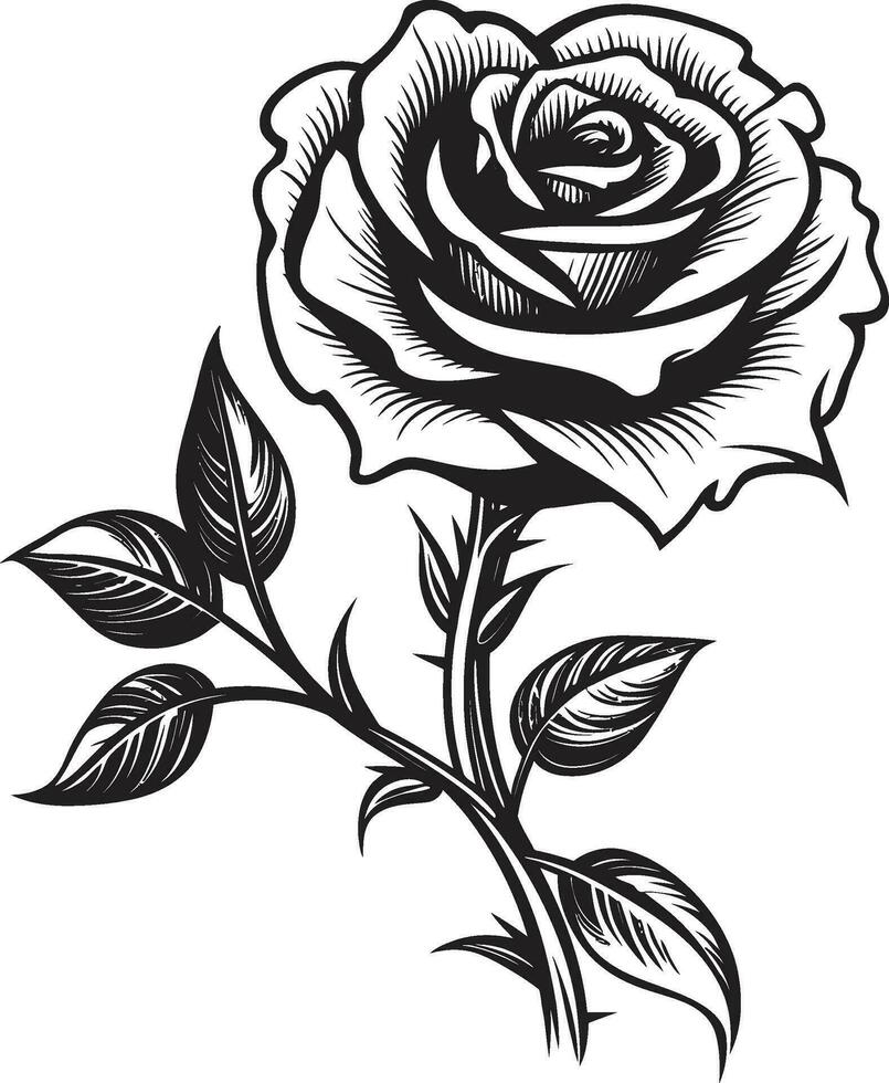 elegancia en cierne rosas monocromo símbolo simplista serenata a pétalos negro vector emblema