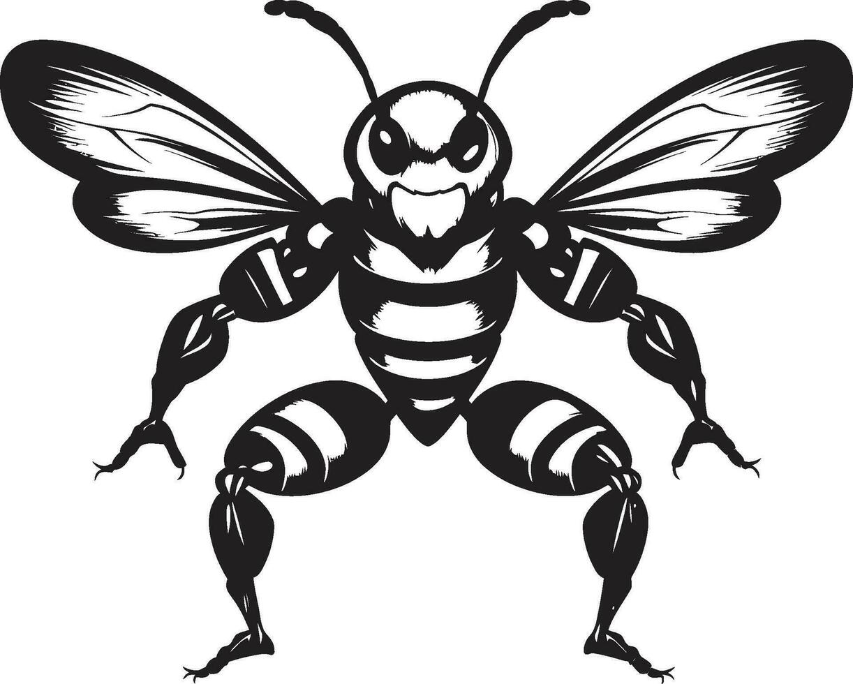 Ferocious Insect Icon Iconic Emblem Design Powerful Hornet Profile Monochromatic Mascot Silhouette vector