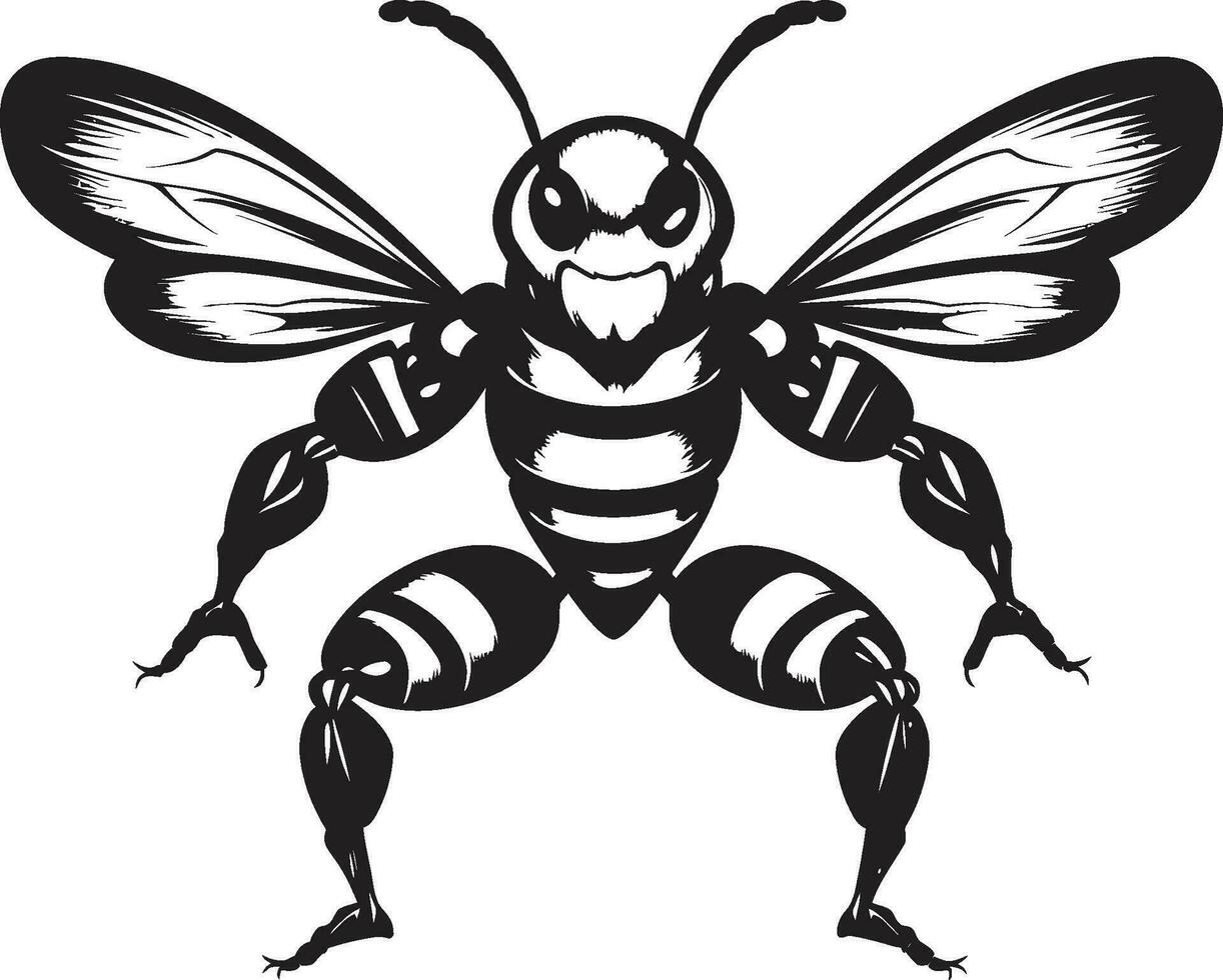 Ferocious Insect Icon Iconic Emblem Design Powerful Hornet Profile Monochromatic Mascot Silhouette vector