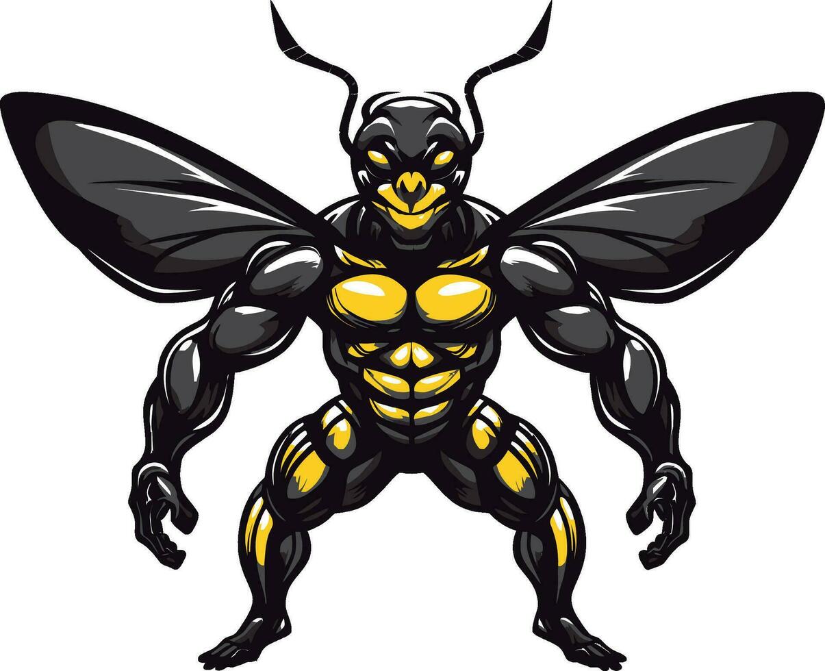 Iconic Hornet Majesty Muscular Silhouette Regal Swarm Defender Emblematic Art vector