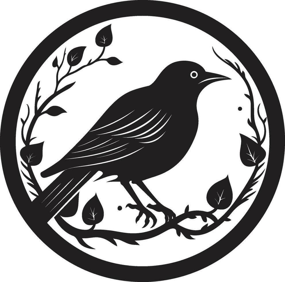 Regal Birdsong Serenity Monochrome Emblem Serenade of the Wild Iconic Robin Silhouette vector