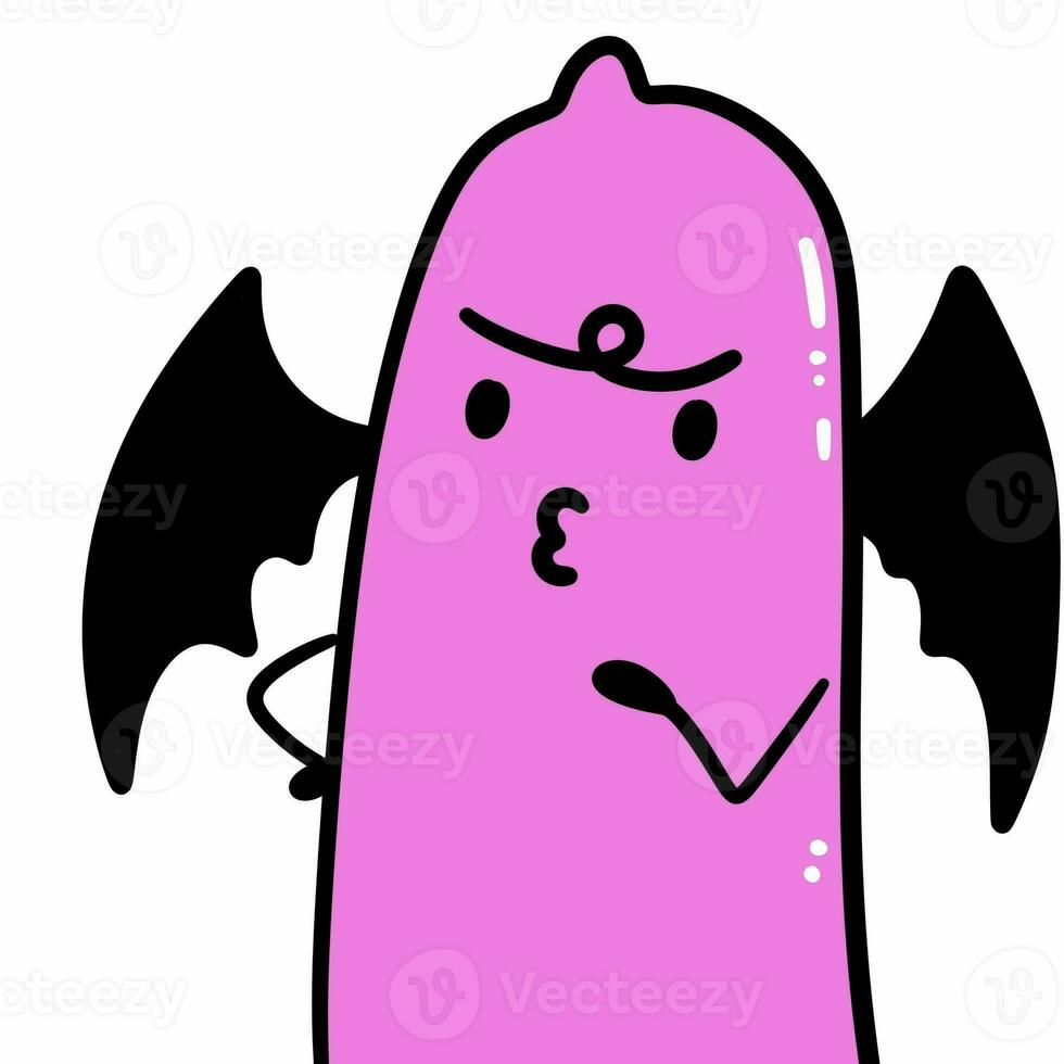 cute cartoon pink monster with big evil wings photo