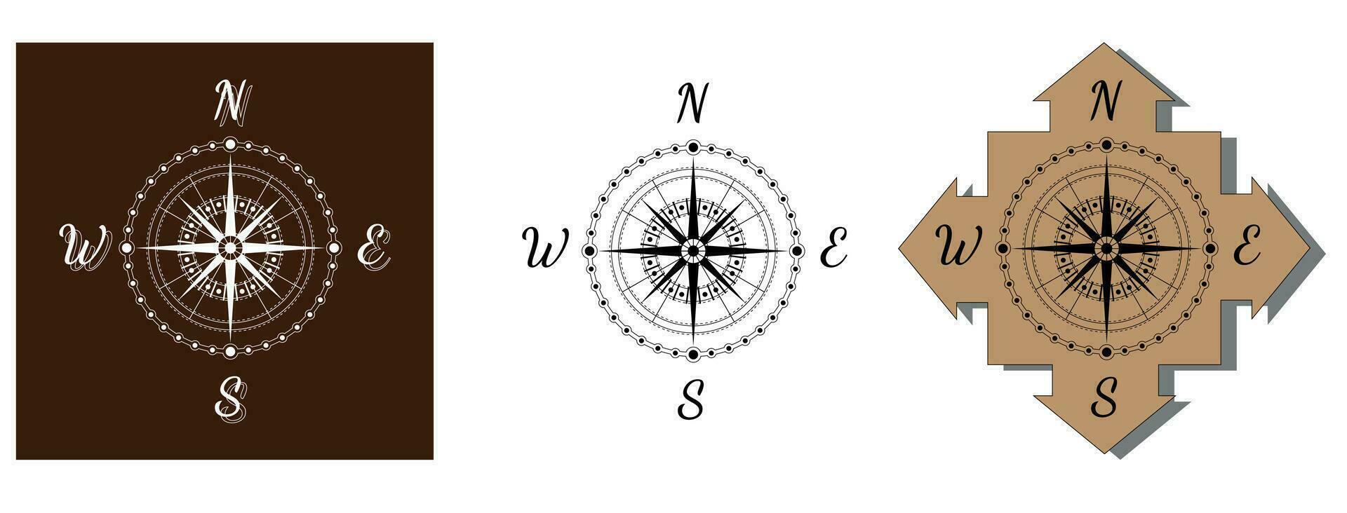 A set of three wind roses, compass rose on a white background. Vector illustration in flat style