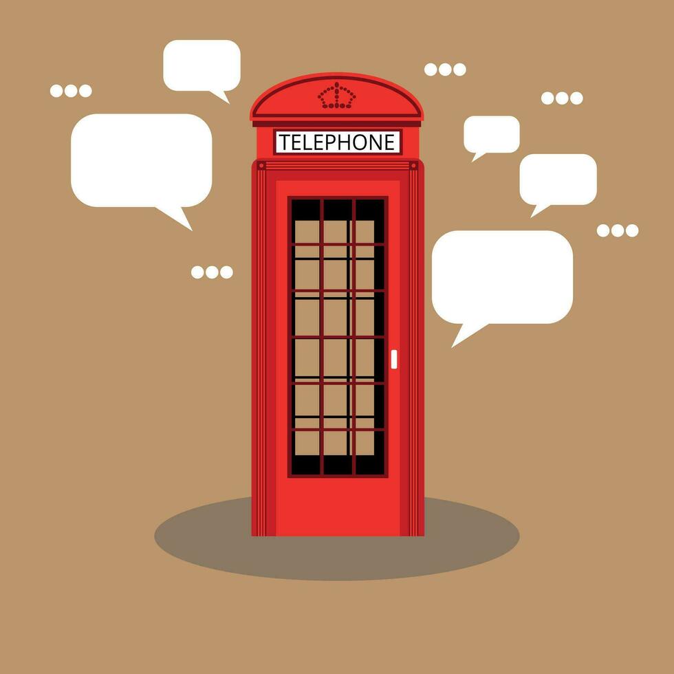 Londres rojo teléfono caja. genial Bretaña punto de referencia, visita mientras de viaje, símbolo de aprendizaje Inglés vector