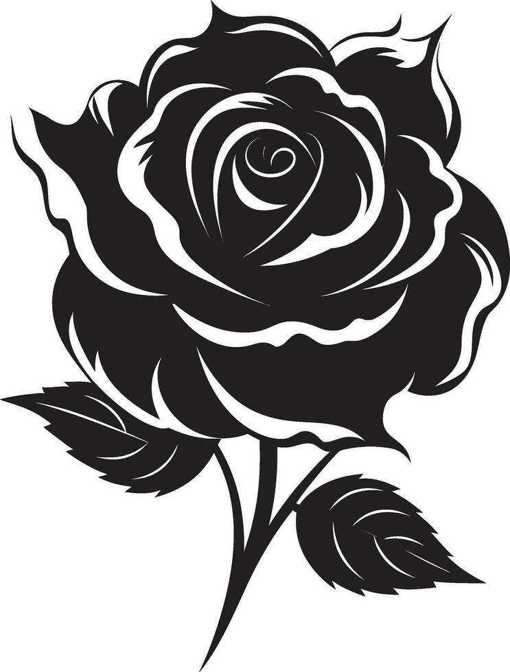 Regal Elegance of Love Modern Black Rose Icon Serenity in Blooms Monochrome Emblem vector