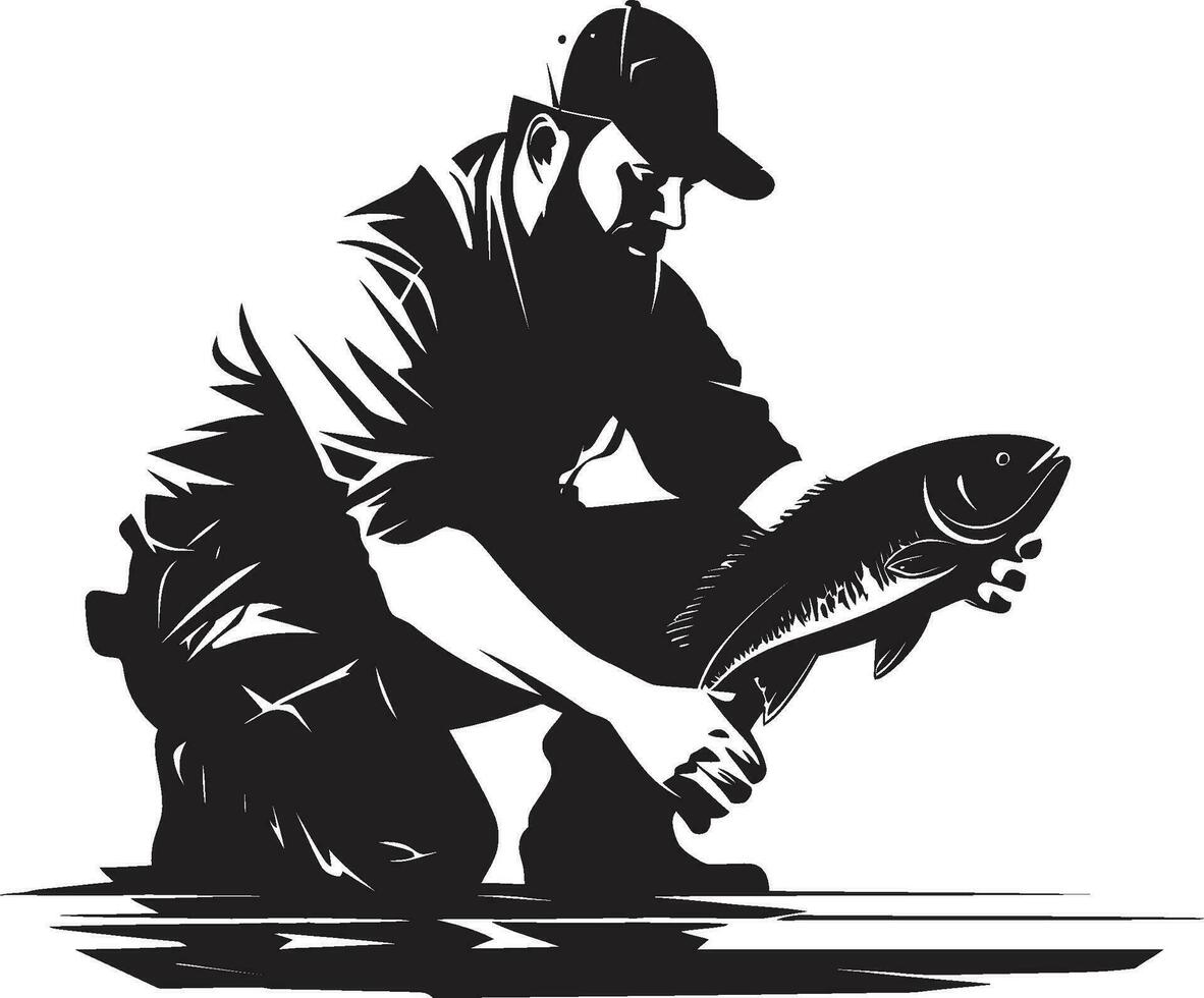 Fisherman Logo with Mascot A Symbol of Fun and Engagement Fisherman Logo with Outline A Simple and Elegant Design vector