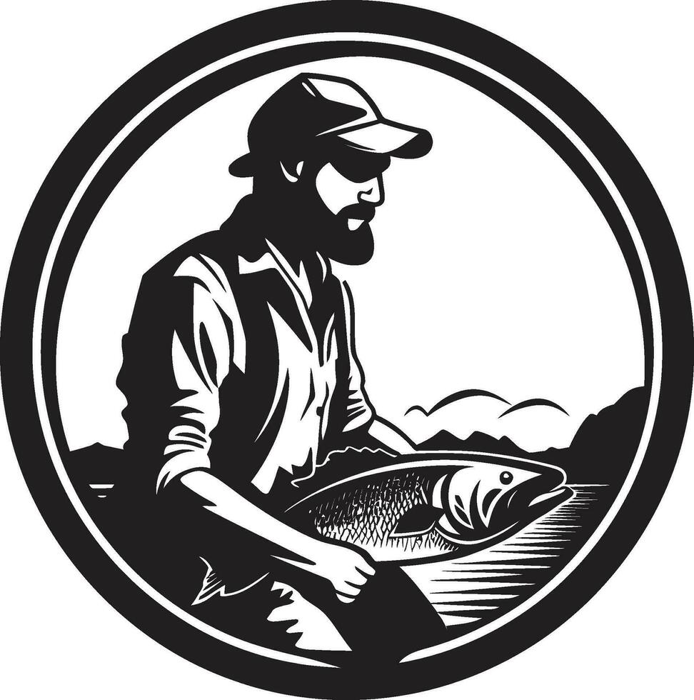 pulcro pescador logo diseño negrita y moderno ojo atrapando pescador logo icono vector
