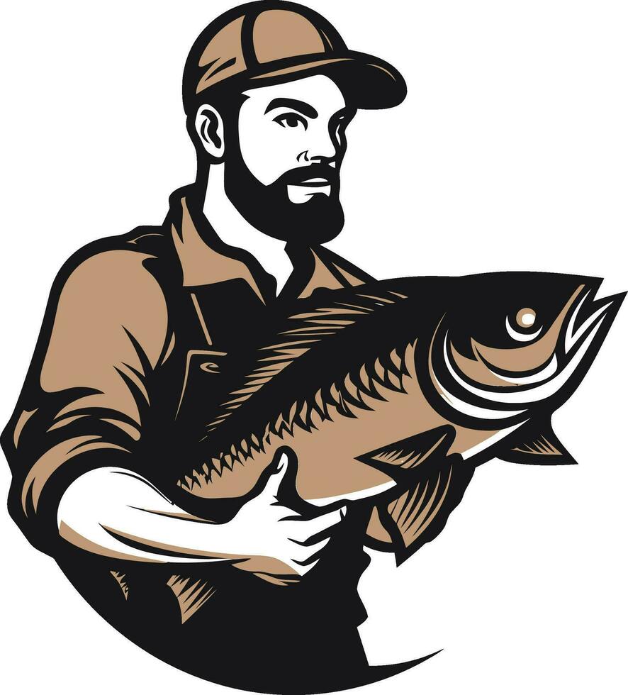 Fishermans Soul Logo Symbol of the Deep Connection Between Humans and the Natural World Fisherman Logo Timeless Symbol of Perseverance vector