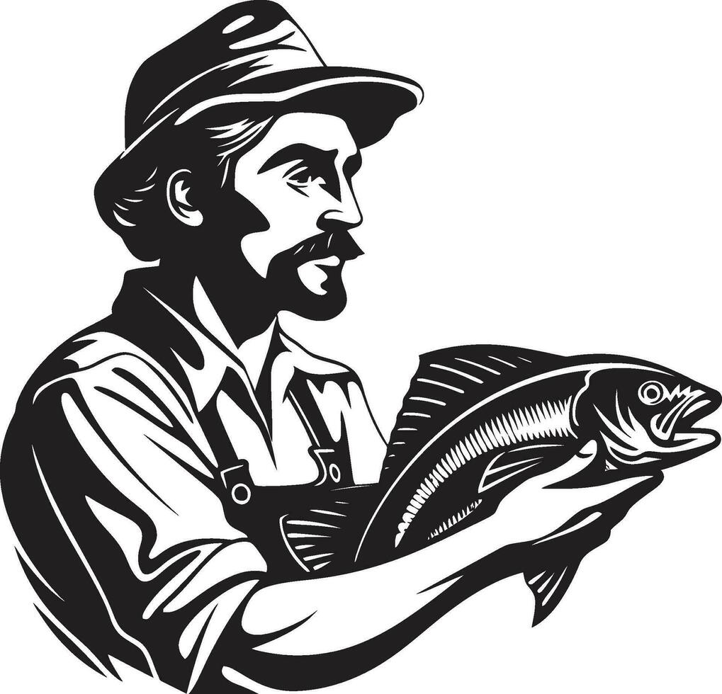 pescador logo con metálico color lujoso y sofisticado pescador logo con grunge textura oxidado y Clásico vector