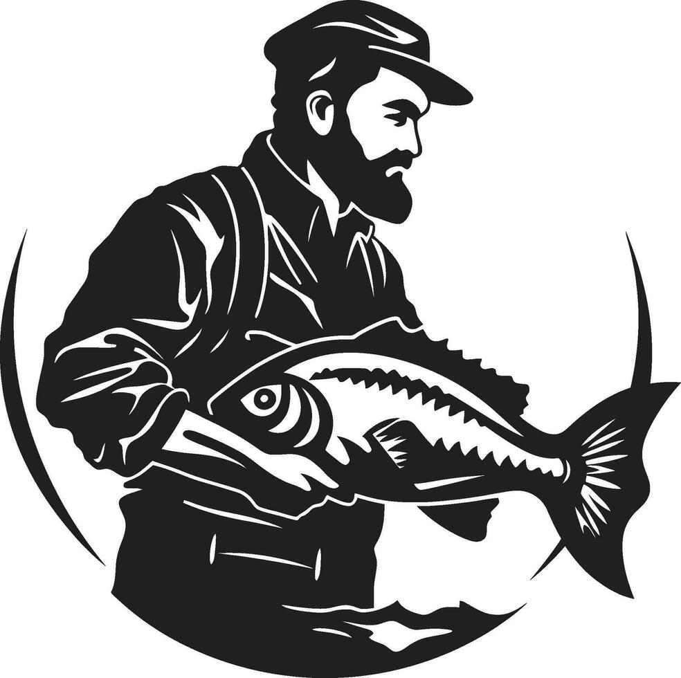 Fisherman Logo with Ocean Background Nature and Serenity Fisherman Logo with Lake Background Peace and Tranquility vector