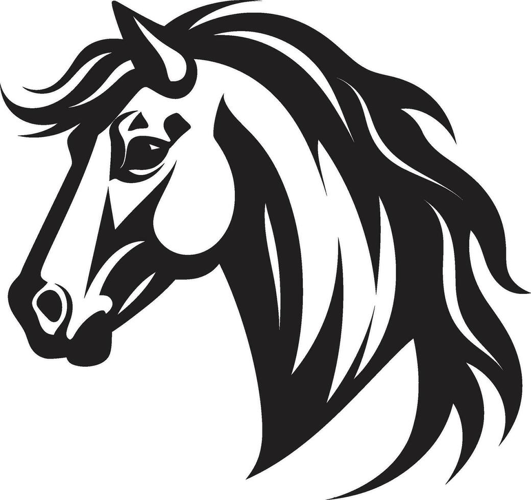 agraciado mustango majestad logo en negro icónico caballo en monocromo vector símbolo