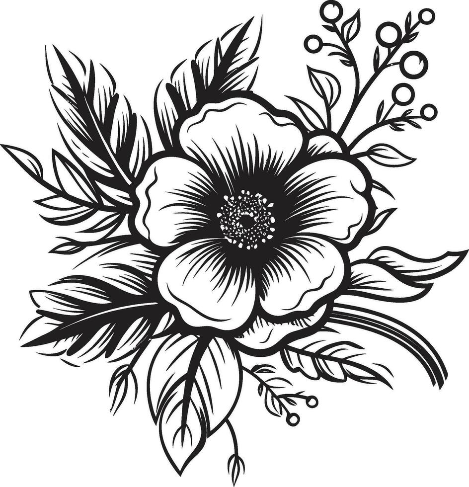 Black Floral Icon to Create a Farmhouse Design Black Floral Icon to Create a Shabby Chic Design vector