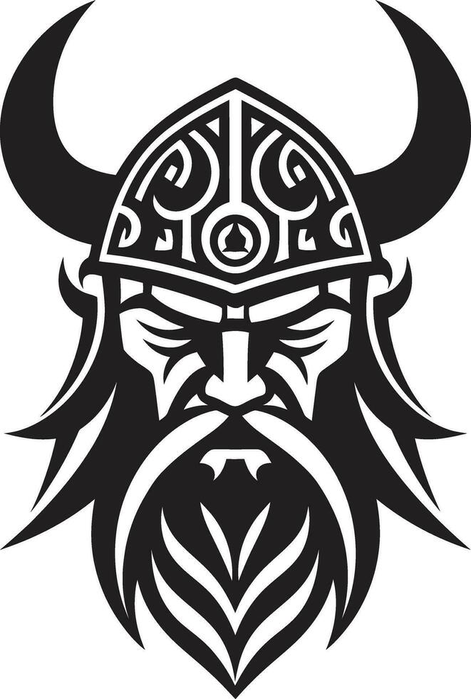 vinculado a las runas frenético un vikingo mascota de sabiduría negro vikingo jefe un poderoso emblema de valor vector