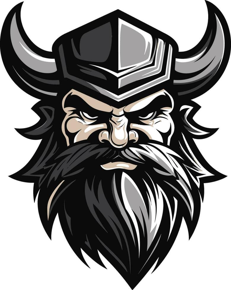 el vikingo jefe un temible mascota icono tinta negro frenético un vikingo símbolo de poder vector