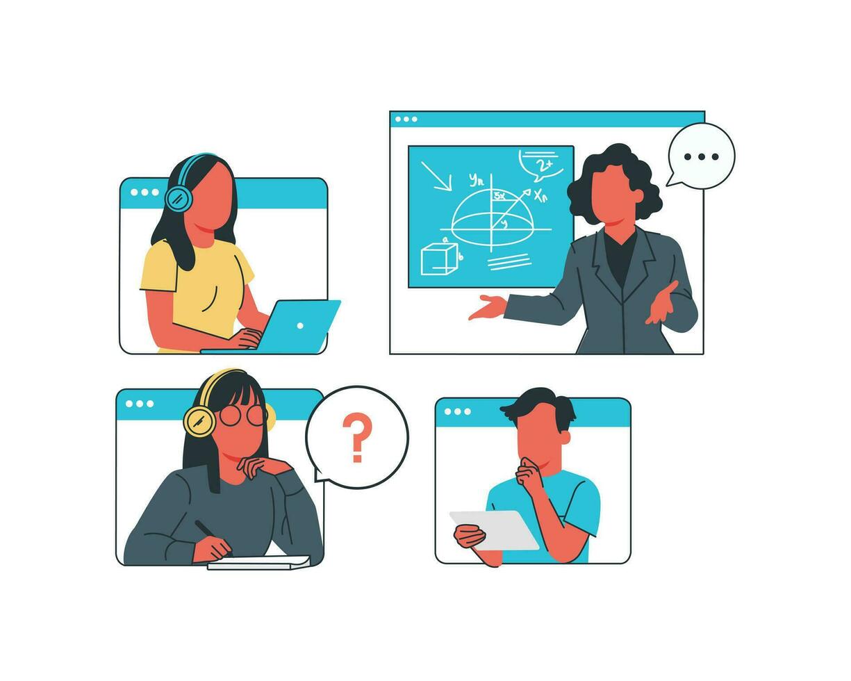 Online education, remote learning concept. Vector illustration in flat style.