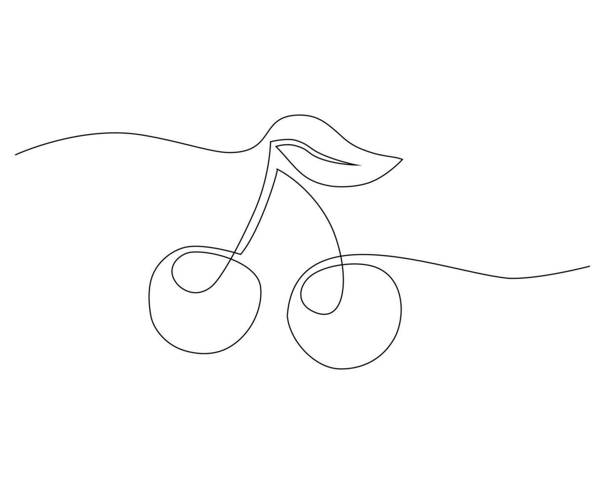 Continuous one line drawing of cherry. Vector illustration isolated on white background.