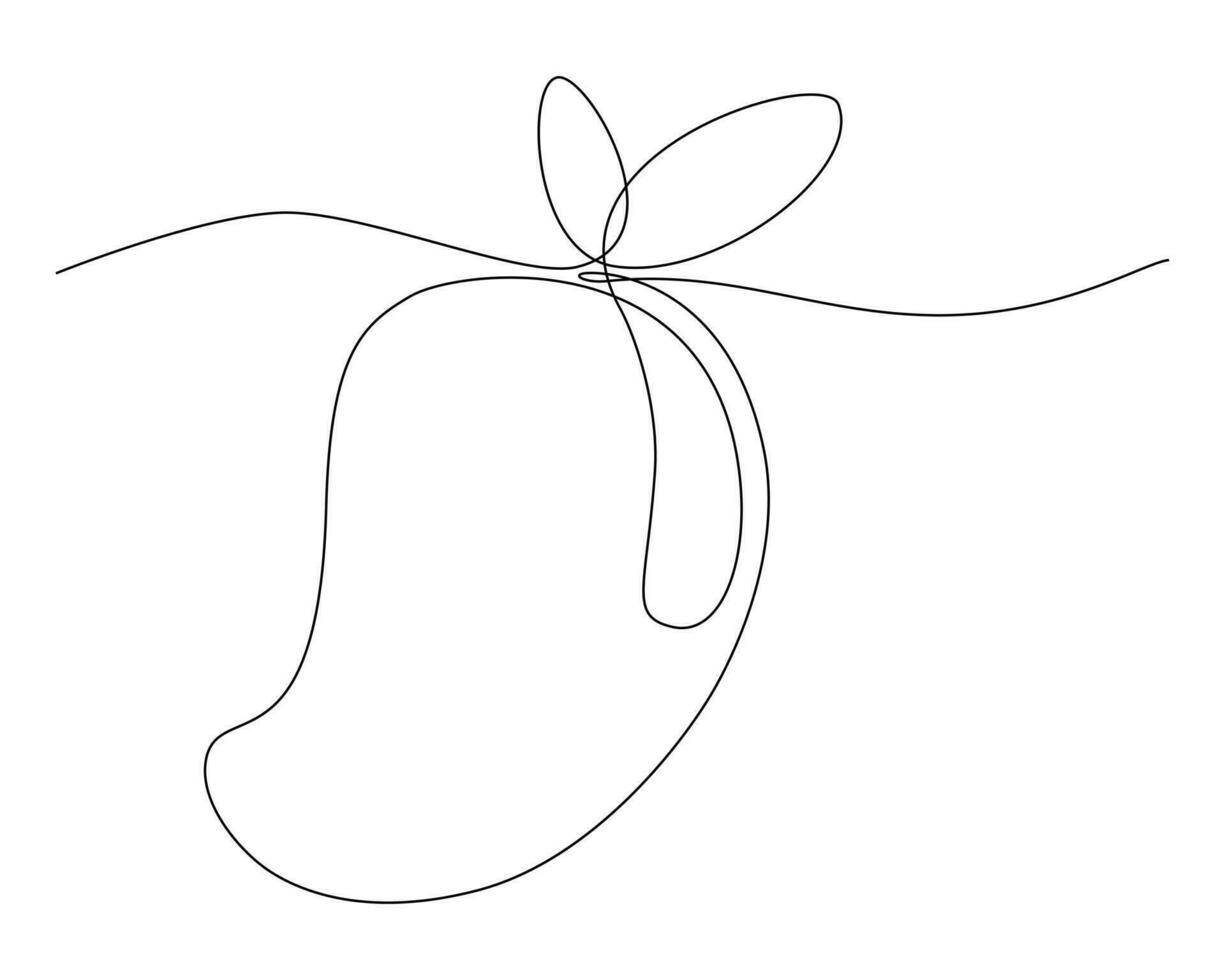 Continuous one simple single abstract line drawing of mango icon in silhouette on a white background. Linear stylized. vector
